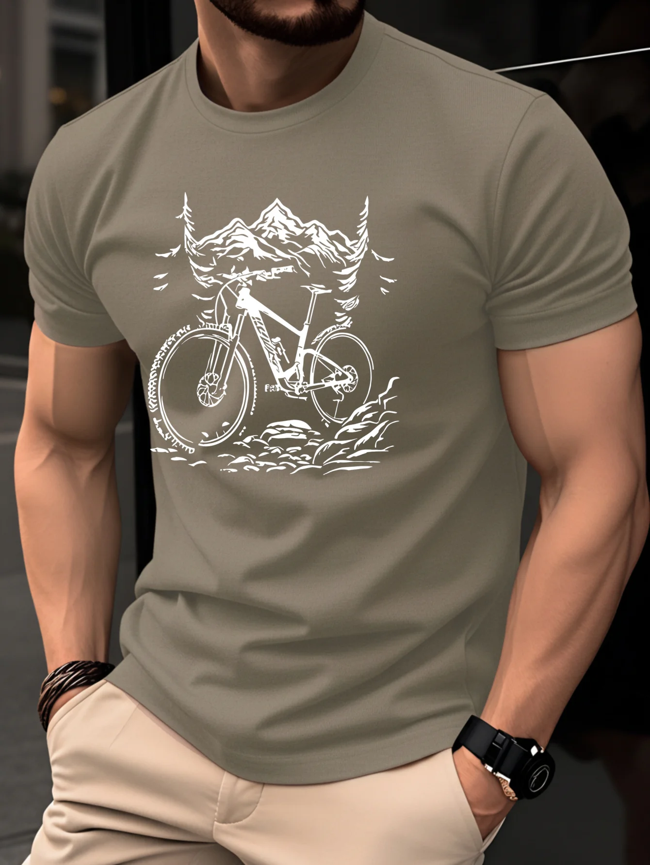 Mountain Biking Holidays - 100%cotton men's T-shirt with mountain bike