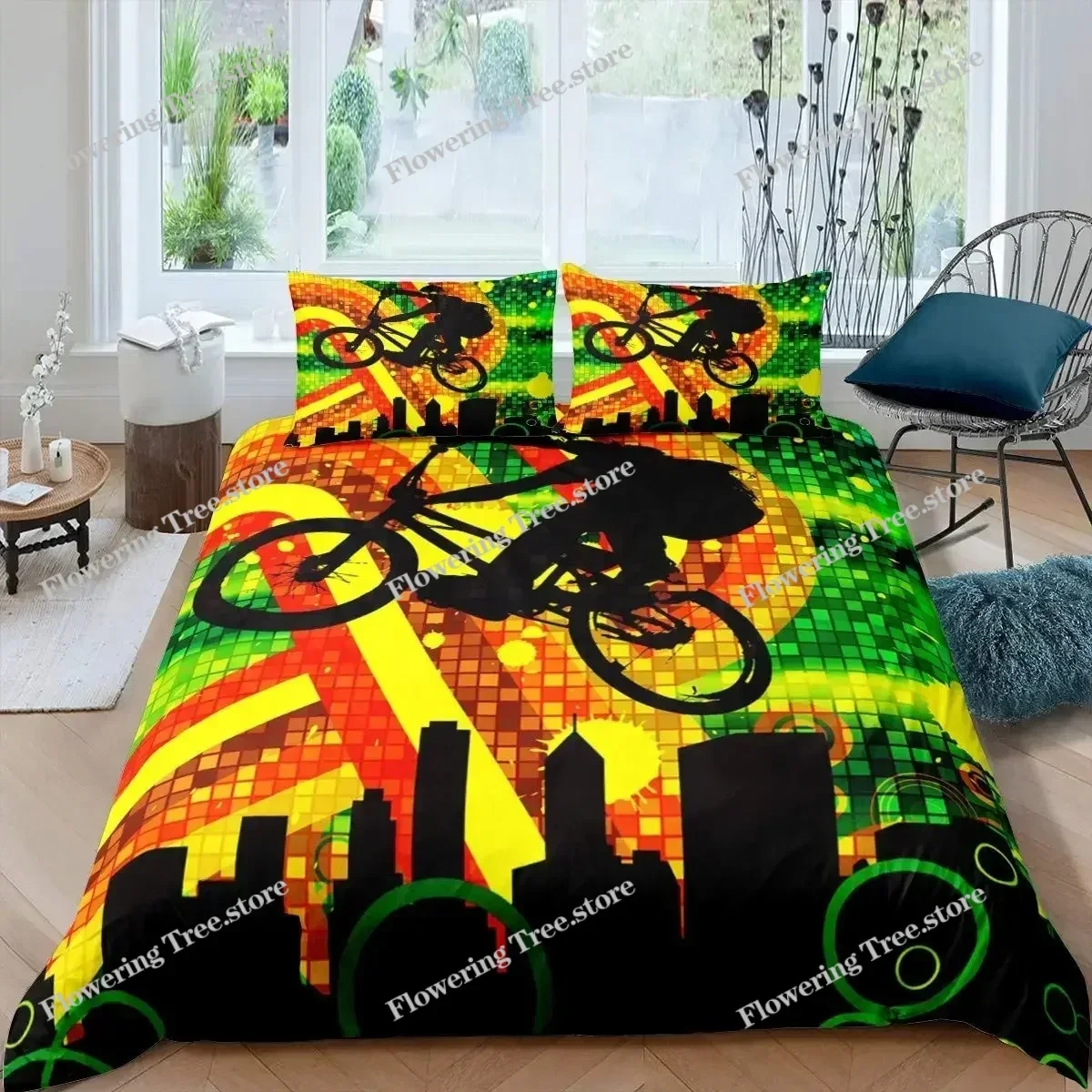 Mountain Biking Game - Bicycle Duvet Cover Set Microfiber Mountain