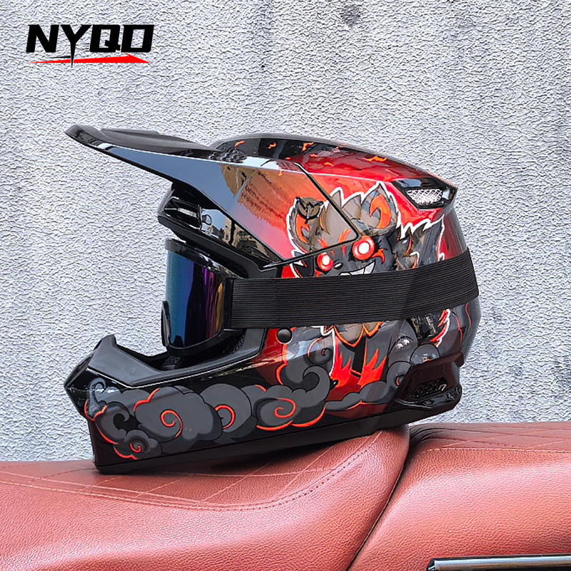 Mountain Biking Helmet Full Face - Orz Off-Road Three-Piece Helmet Downhill Woodroad